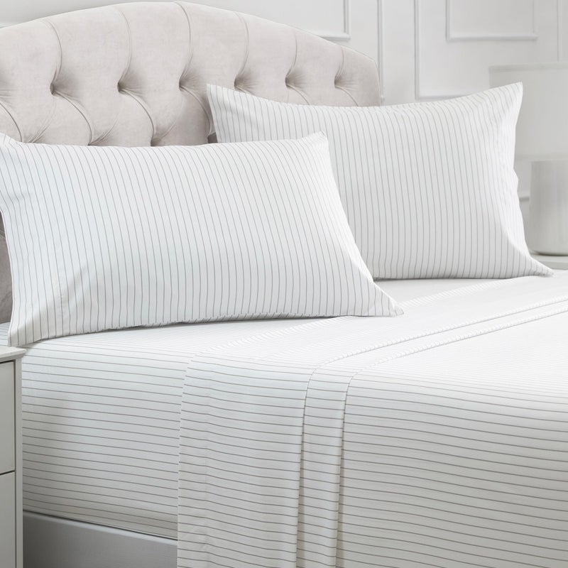 Mellanni Full Sheets Set - 4 PC Iconic Collection Bedding - Hotel Luxury, Extra Soft, Cooling Bed Sheets - Wrinkle, Fade, Stain Resistant (Full, Pinstripe Gray) - Image 1